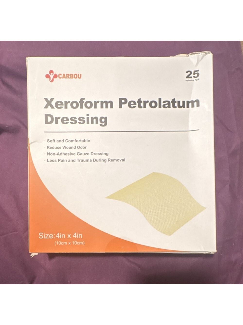 Carbou Xeroform Petrolatum Gauze Dressing 4in x 4in 25 Pack Non-Adhesive